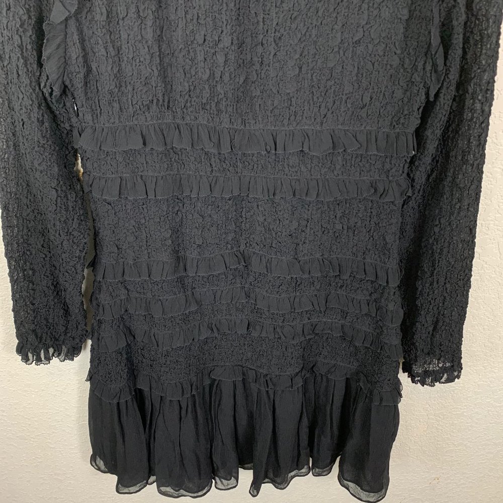ULLA JOHNSON Black Silk Gia Dress Smocked 8 - Picture 9 of 10
